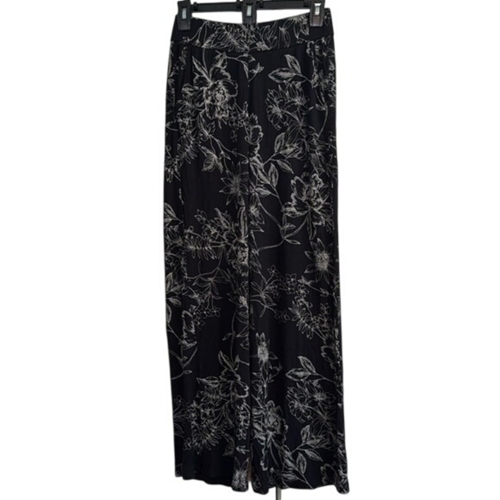 H&M Black White Floral‎ Wide Leg Flowy Pants S Boho Summer Resort Trousers